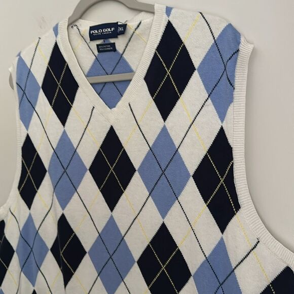 Polo Golf Ralph Lauren Argyle Sweater Vest Men's XL Blue/White Diamond Knit - Picture 4 of 9